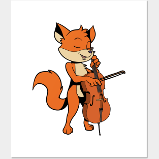 Comic fox plays cello Posters and Art